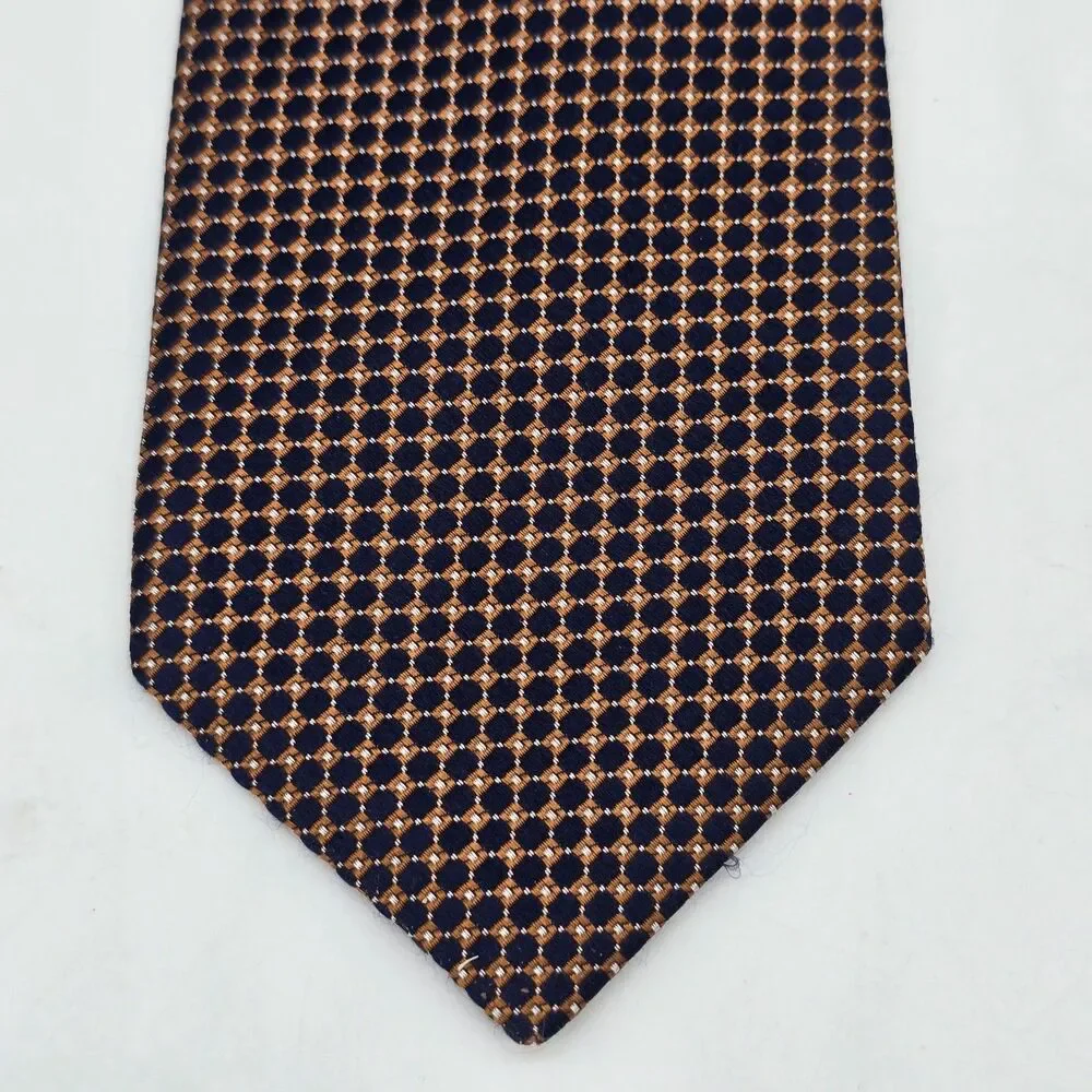 Cremieux Collection Handmade Silk Tie Navy Copper/Orange Repeating Geometric